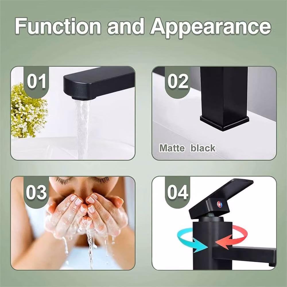 Nordara Matt Black Modern Tall High Rise Basin Mixer Tap for Countertop Bathrooms – 4