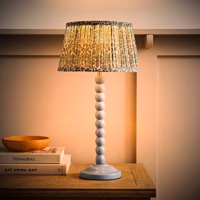 ValueLights Bobbin Bobble Table Lamp with Floral Pleated Taper Shade and Bulb in Pale Blue