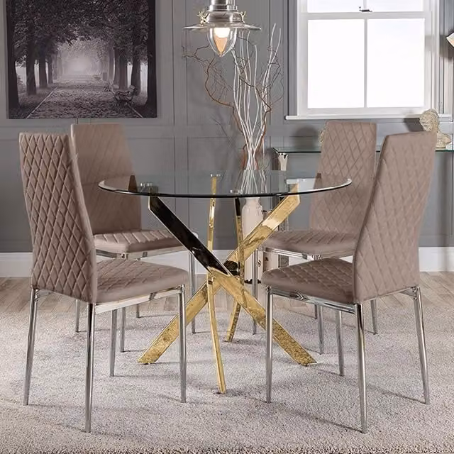 FurnitureboxUK Novara Dining Table and Four Milan Dining Chairs in Cappuccino with Glass Top