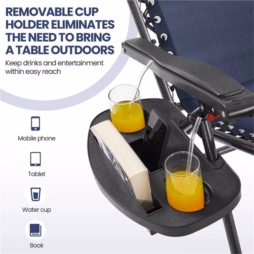 Kelvenix 2-Piece Zero Gravity Garden Chairs in Blue with Sun Canopy, Adjustable Headrest and Side Tray – 4