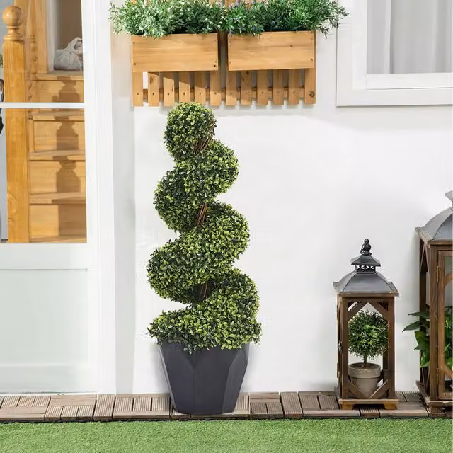 Livingandhome 2 Pack Green Artificial Topiary Spiral Boxwood Tabletop Trees