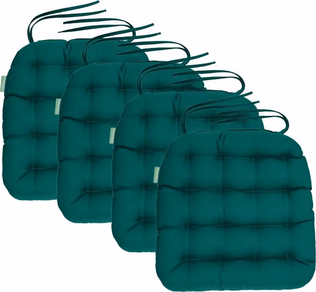 Gardenista Green Quilted Outdoor Garden Chair Cushion with Tie Cords and Water Repellent Finish