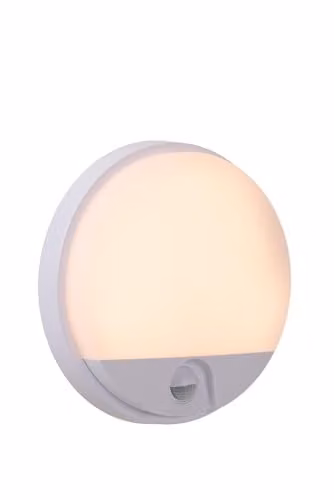 Lucide HUPS IR Round LED Outdoor Wall Light, White, Diameter: 21 cm, with Motion and Dusk Sensors, IP54, 10W 3000K Warm White – 1