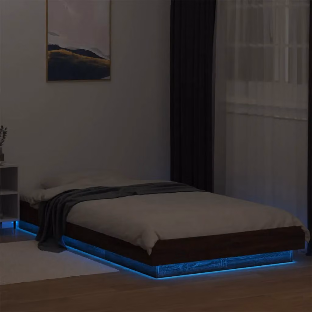 Berkfield Home Modern Bed Frame with LED Under-Bed Lighting and USB Charging Port in Brown Oak, W/D/H: 100 x 200 cm – 3
