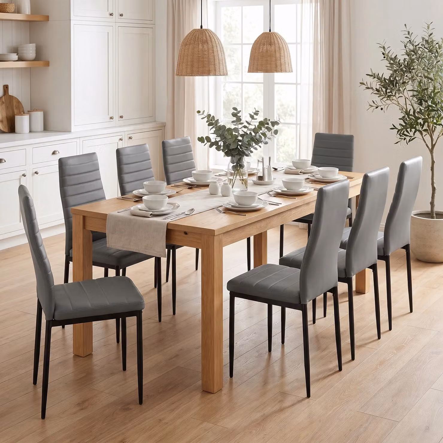 DHS Set of 8 Modern Grey PU Leather Dining Chairs
