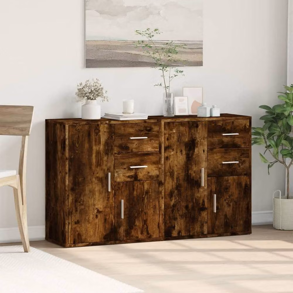 Berkfield Home Set of 2 Modern Smoked Oak Sideboards in Brown, W/D/H: 60 x 31 x 70 cm – 3