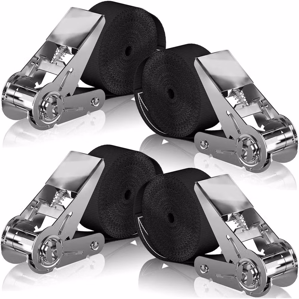 SPETLEK Set of 4 Black Ratchet Tie Down Lashing Straps, 1000kg Capacity, W/D/H: 4 x 4 m x 25 mm – 3