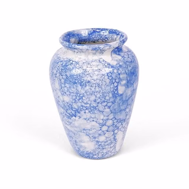 Verano Spanish Ceramics Burbujas Hand Crafted Ceramic Small Vase in Blue and White, H 24 cm x W 16 cm x D 16 cm