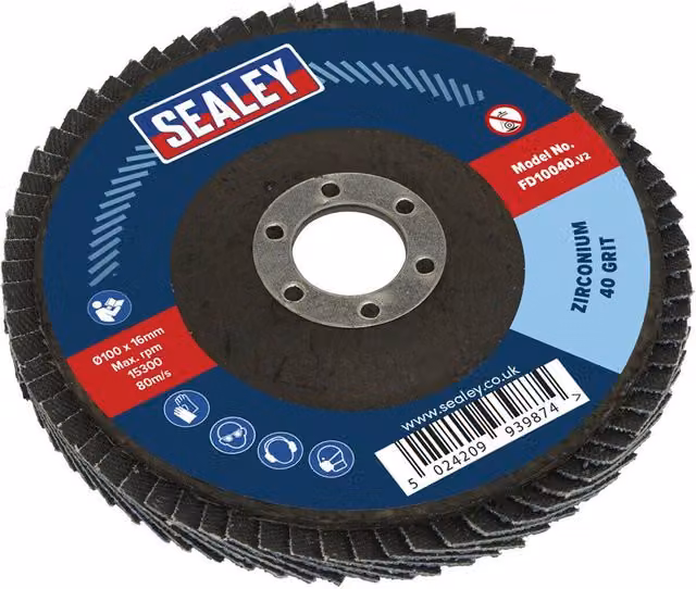 Loops 100mm Zirconium Depressed Centre Flap Disc for Angle Grinders, 40 Grit, 16mm Bore