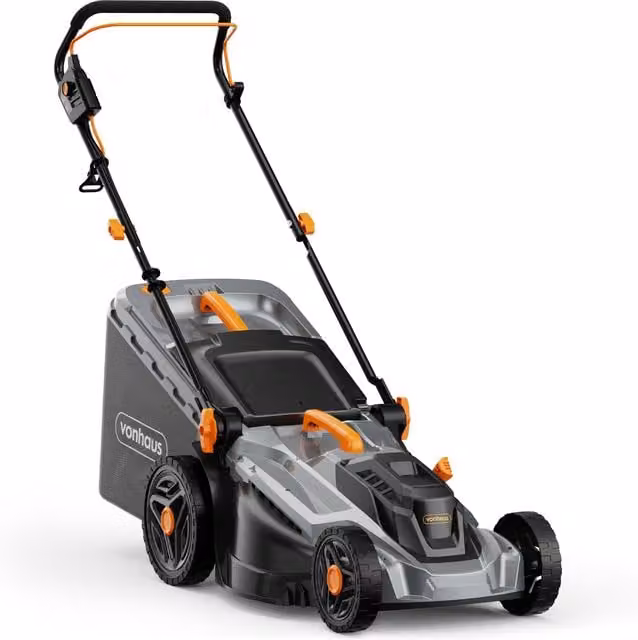 VonHaus Electric Corded Lawn Mower with Mulching Kit and Collection Bag, Grey