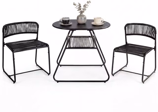 COSTWAY 3 Piece Modern Rattan Outdoor Bistro Furniture Set in Black