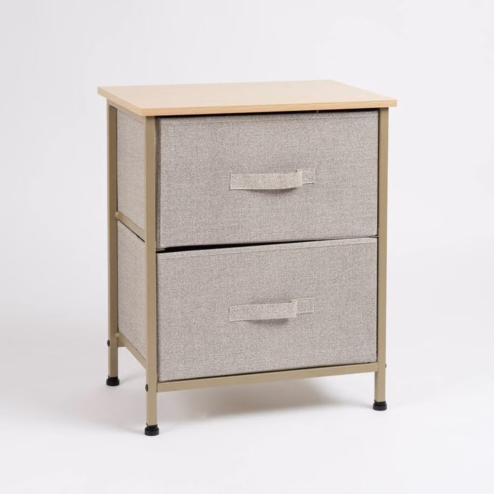 Scottish Everlastings Ltd 2 Drawer Beige Cabinet with Beige Fabric Drawers W/D/H: 54 x 30 x 45 cm – 3