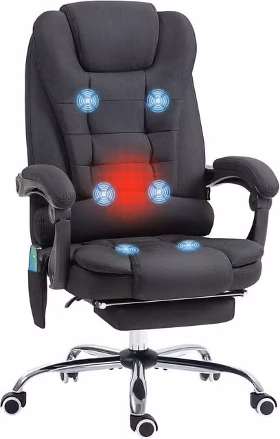 Rolipo Heated 6-Point Massage Office Task Chair in Black Fabric with Headrest and Armrests