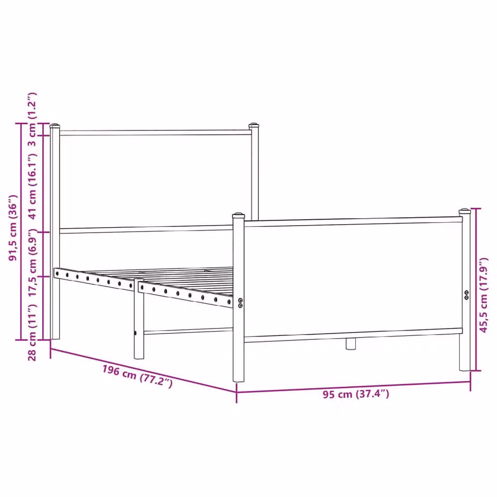 Berkfield Home Metal and Wood Bed Frame in Brown Oak, W/D/H: 90 x 190 cm Single – 8