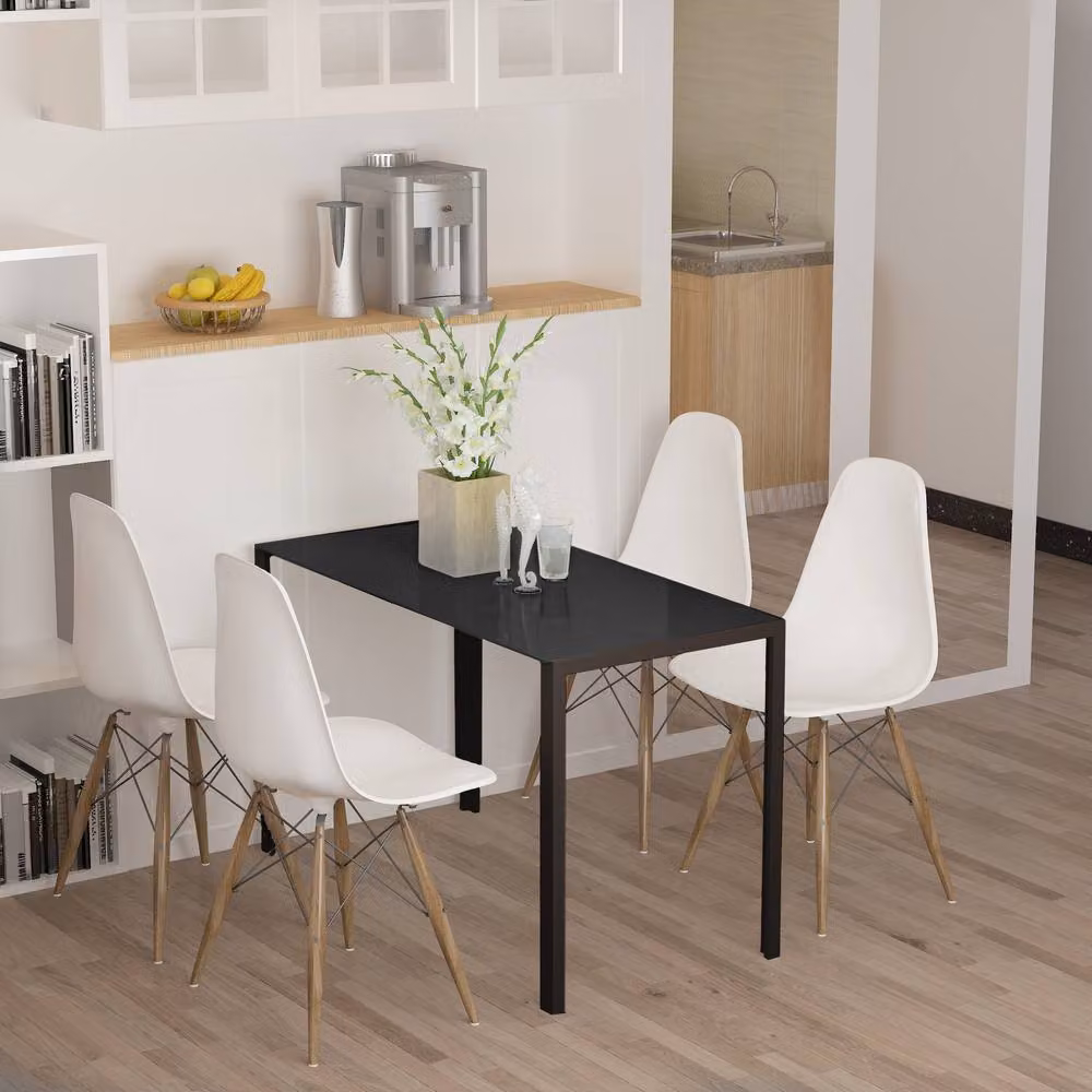 STILVORA Modern Rectangular Dining Table for 4 with Black Glossy Glass Top – 2
