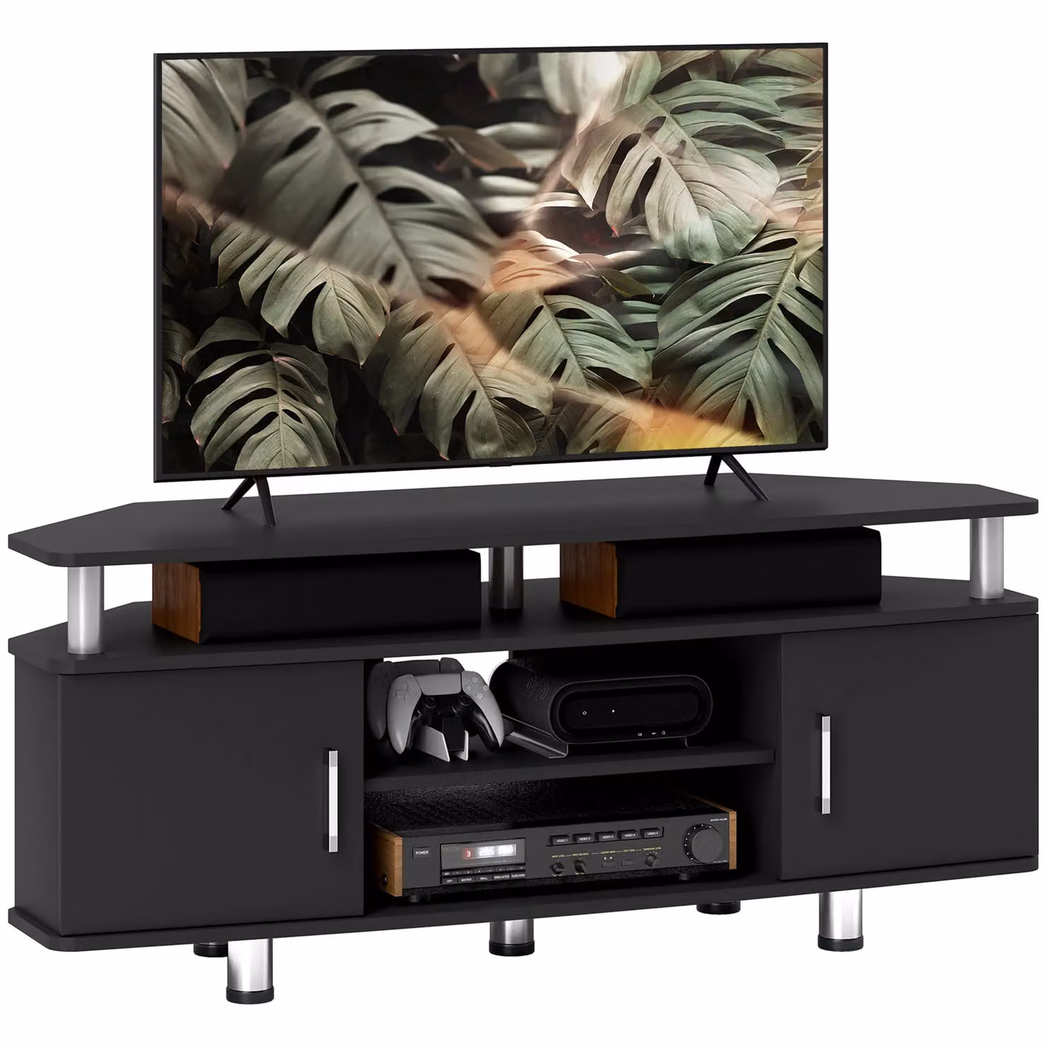 HOMCOM Modern Black TV Unit Cabinet with Storage Shelves and Matt Finish, W: 120 cm – 2