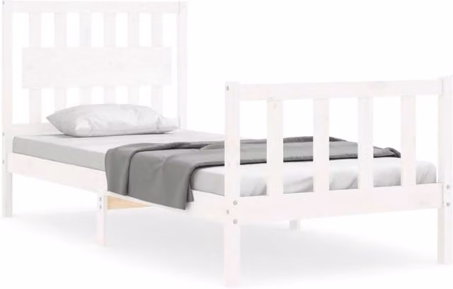 Berkfield Home Single Solid Wood Bed Frame with Headboard in White Pine, 90 x 200 cm
