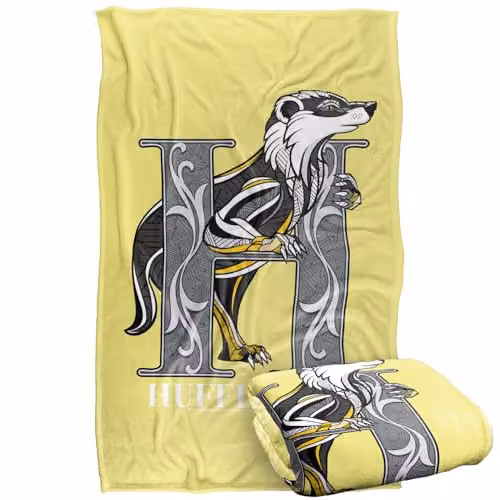 LOGOVISION Harry Potter Mosaic Hufflepuff with Badger Super Soft Fleece Throw Blanket, Yellow and Multicolour, W: 91.44 cm, L: 147 cm