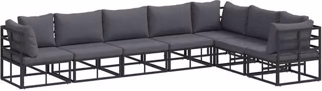 Berkfield Home 7 Piece L-Shape Garden Sofa Set with Cushions and Pillows in Black Powder Coated Aluminium
