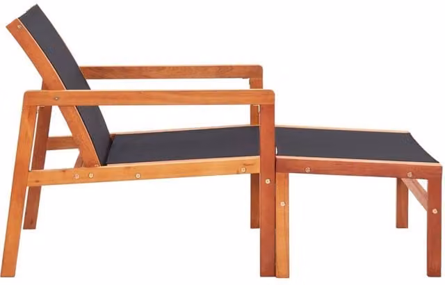 Berkfield Home Garden Lounge Chair with Ottoman, Solid Eucalyptus Wood and Black Textilene Fabric