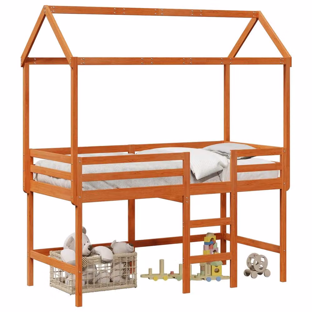 Berkfield Home Loft Bed Frame in Waxed Brown Solid Pine Wood, W/D/H: 90 x 190 cm – 2