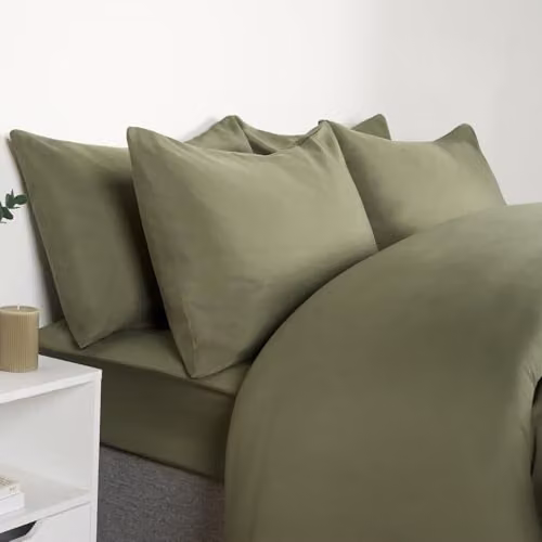 Brentfords Double Fitted Bed Sheet in Woodland Green, Easy Care Soft Microfibre, W/D/H: 137 x 190 x 25 cm – 2