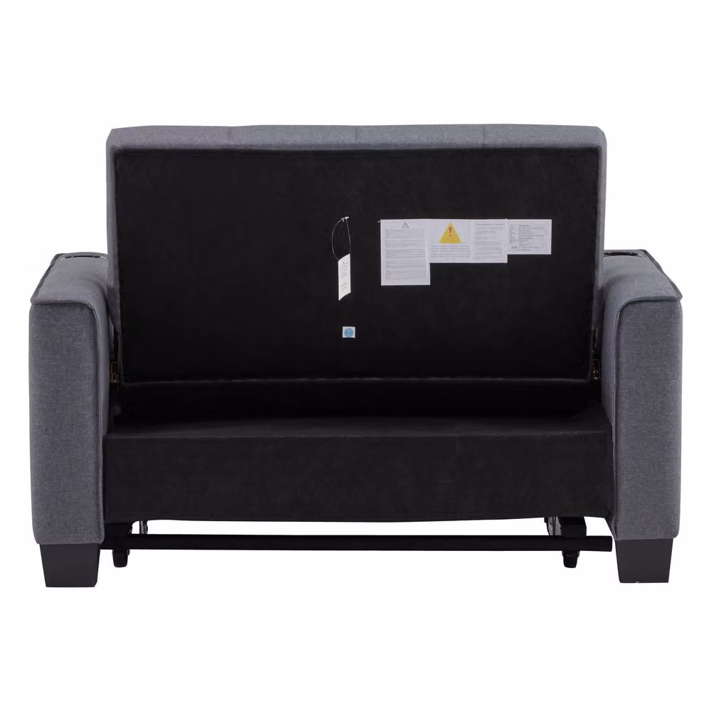 Merax 2-Seater Convertible Pull-Out Sofa Bed with Cup Holders and Scatter Cushions in Grey – 7