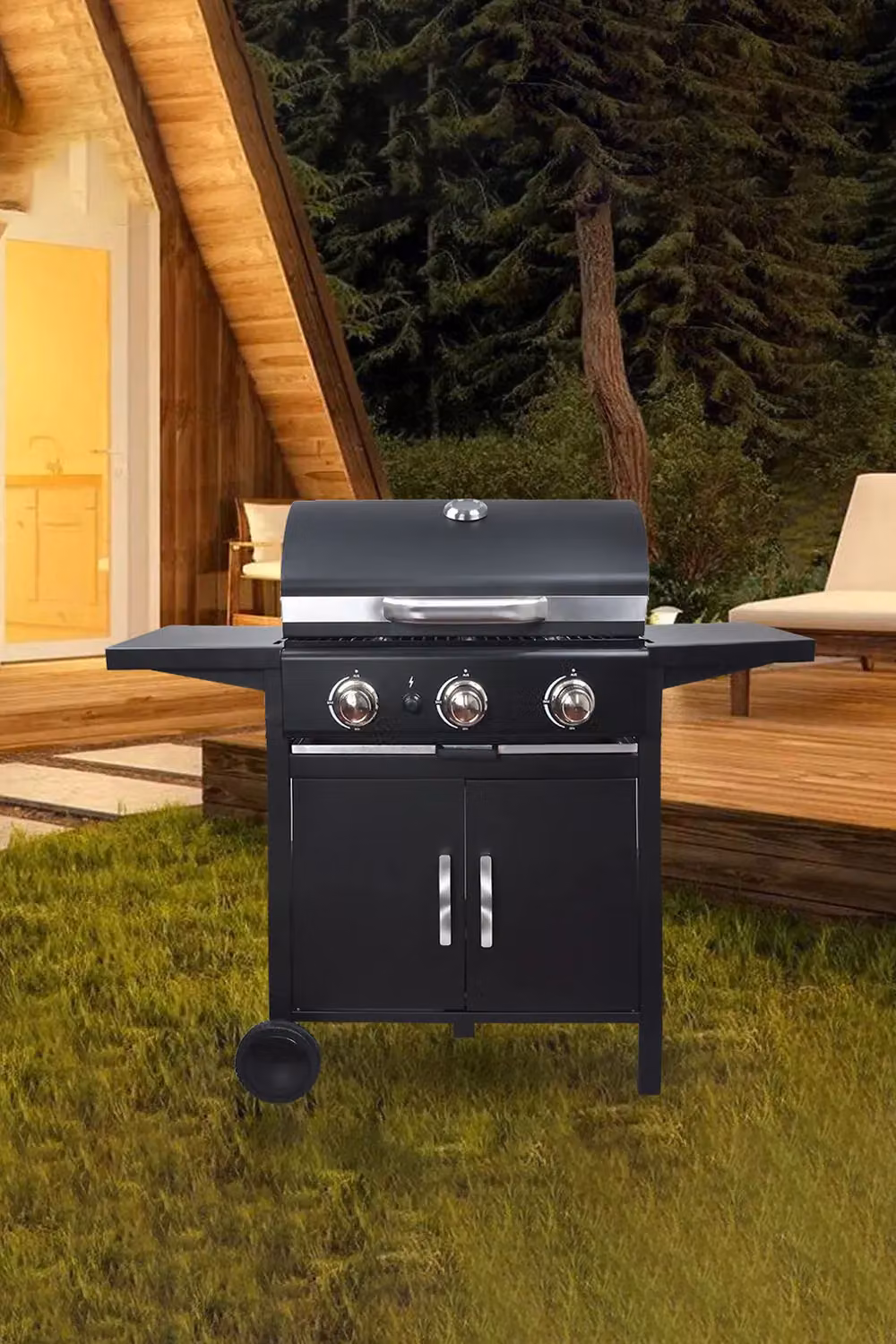 Living and Home Smart 3-Burner Propane Gas Grill with Wheels and Warming Rack in Black – 2