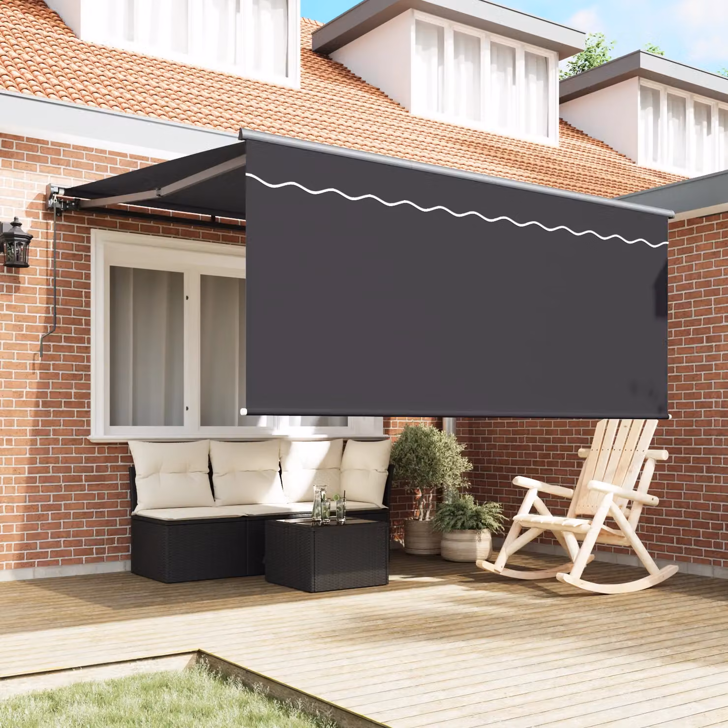 Berkfield Home Manual Retractable Folding Arm Awning in Anthracite Grey, W: 300 cm, D: 250 cm – 3