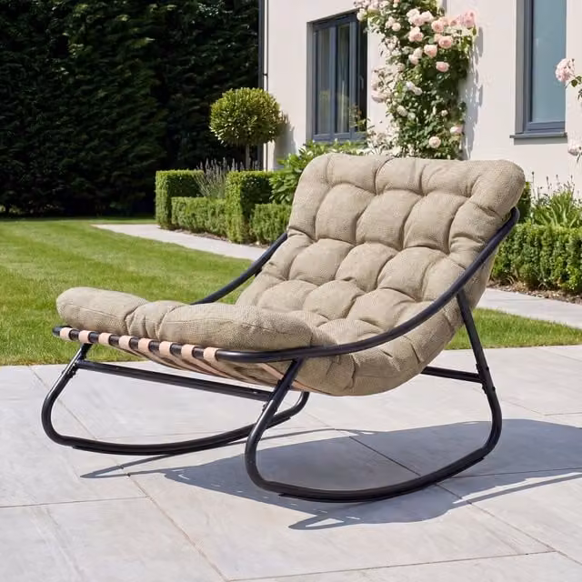 Artemis Home Modern Metal Rocking Chair in Black and Green, H 101.0 x W 78.0 x D 74.0 cm