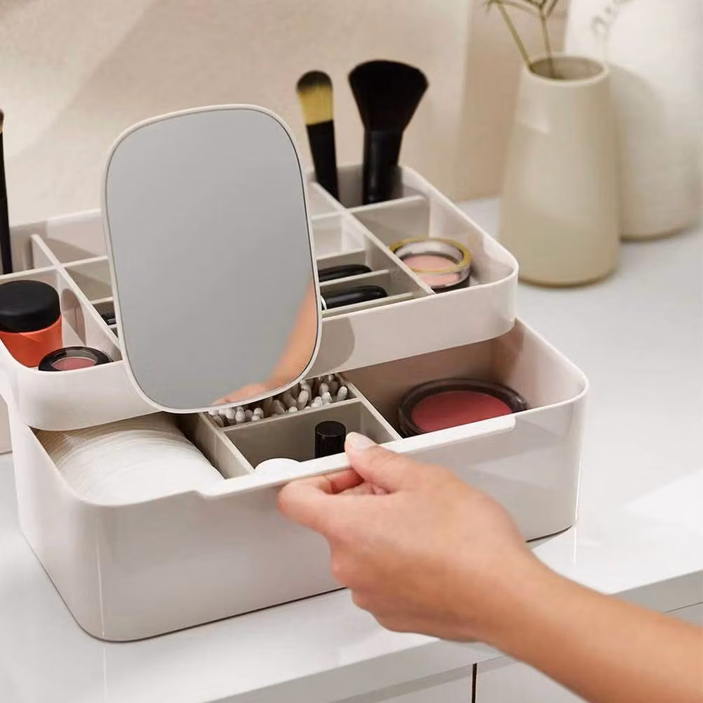 Living and Home Large Makeup Cosmetic Organizer with Mirror and Drawer, White – 2