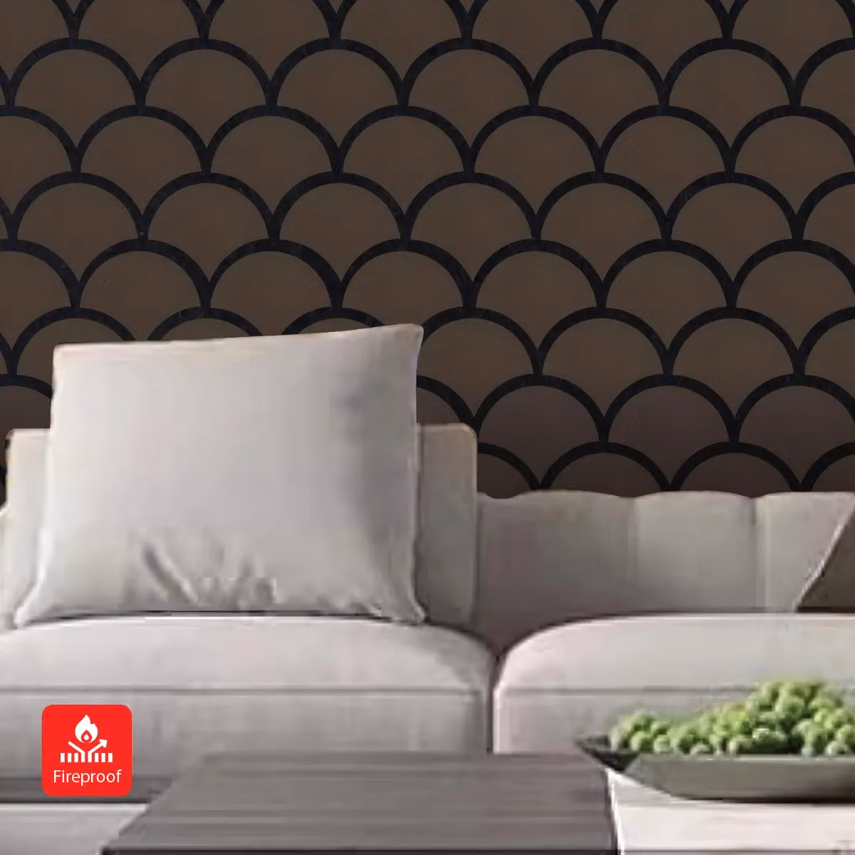ENER-J Modern Fish Scale Pattern Acoustic Wall Panel, Brown MDF, W: 64.0 cm, H: 66.5 cm (Pack of 4) – 3