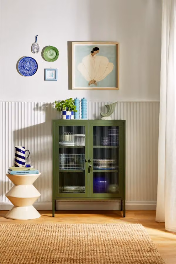 Mustard Made The Mixer Freestanding Kitchen Cabinet in Green with Glass Doors and Internal Shelves, W/D/H: 75 x 40 x 100 cm – 3