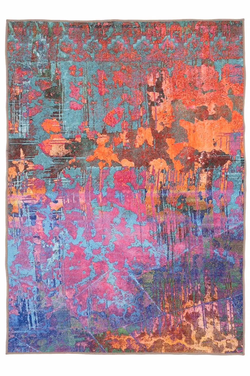 Kukoon Pink and Multicolour Abstract Maximalist Machine Washable Rug, W: 80 cm, L: 300 cm – 4