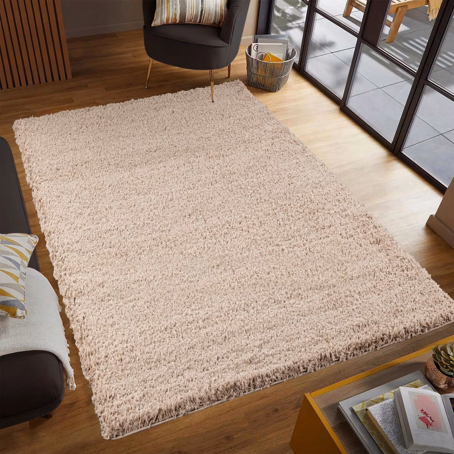 Smart Living Shaggy Area Rug in Beige, 60 x 110 cm, with 5 cm Pile Height – 2
