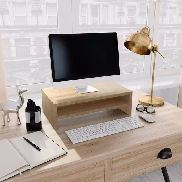 Berkfield Home Monitor Stand in Sonoma Oak, W/D/H: 42 x 24 x 13 cm – 1