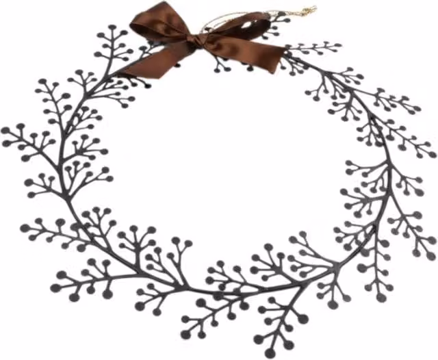 Four Candle Metal Hanging Wreath with Brown Ribbon Bow in Black and Gold