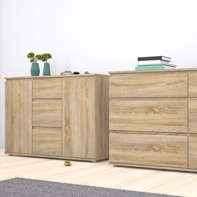Furniture To Go Nova 3-Drawer 2-Door Sideboard in Oak Brown