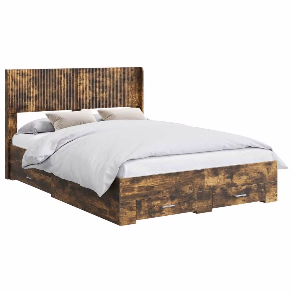 Berkfield Home Modern Bed Frame with Headboard and Side Compartment Storage, Smoked Oak, Brown, W: 135 cm, L: 190 cm – 2