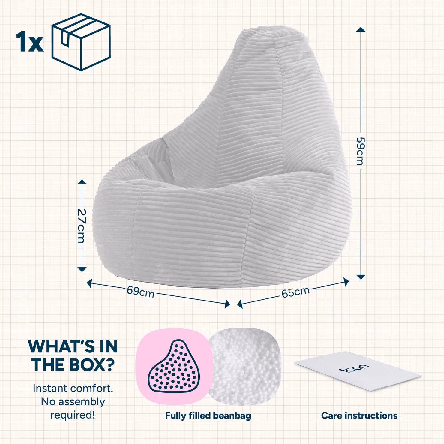 ICON Dalton Kids Bean Bag in Grey Corduroy – 2
