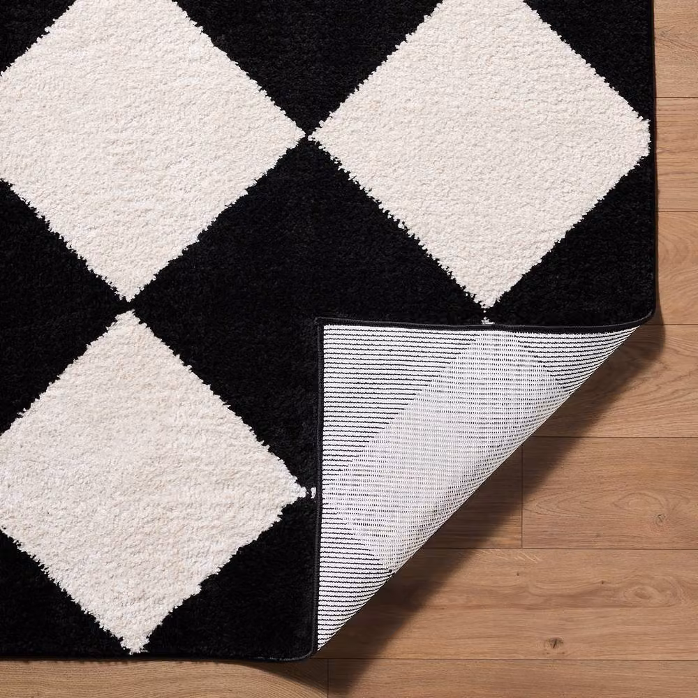 Livabliss Tivoli Modern High Pile Diamond Pattern Washable Rug in Black and Cream, W: 200 cm, D: 275 cm – 4
