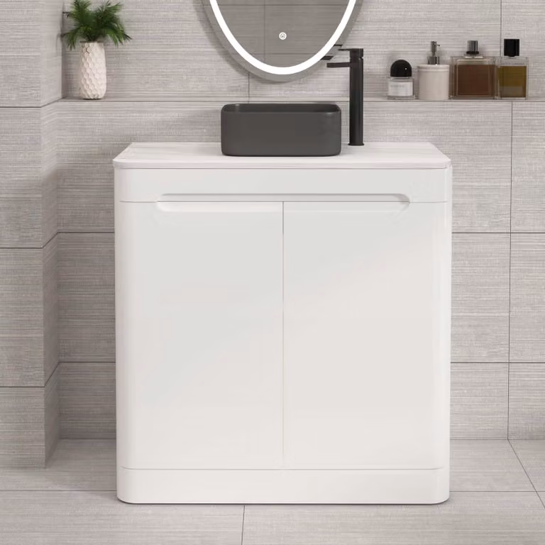 Royal Bathrooms Venice 800mm Gloss White Floor Standing 2 Door Vanity Unit with Art Square Basin