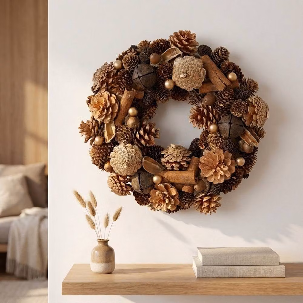 Garden Greatness Natural Pinecone and Cinnamon Autumn Door Wreath, Brown, Diameter: 29 cm – 2