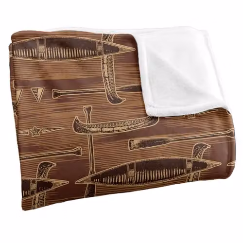 JQ Licensing JL-JP Lodge Canoe Pattern Silky Touch Super Soft Fleece Throw Blanket in White, W/D/H: 152 x 127 cm – 2