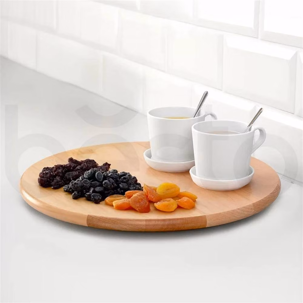 Nordara Round Solid Acacia Wood Lazy Susan Rotating Food Serving Turntable in Brown, Diameter: 40 cm – 2