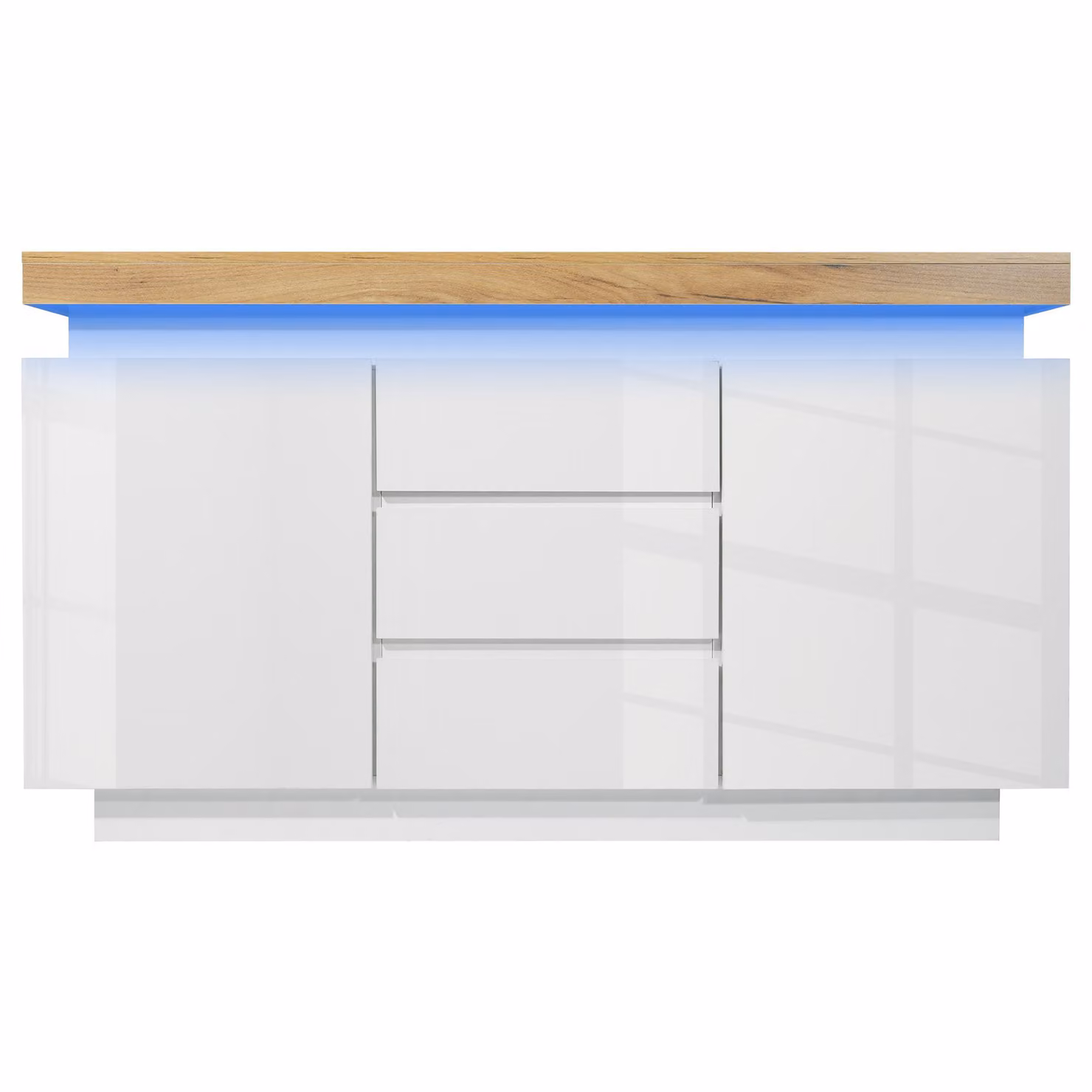 Aosom.UK Modern High-Gloss Storage Cabinet with 2 Doors, 3 Drawers and App-Controlled LED Light, White, W: 140 cm, D: 39 cm, H: 81 cm – 2