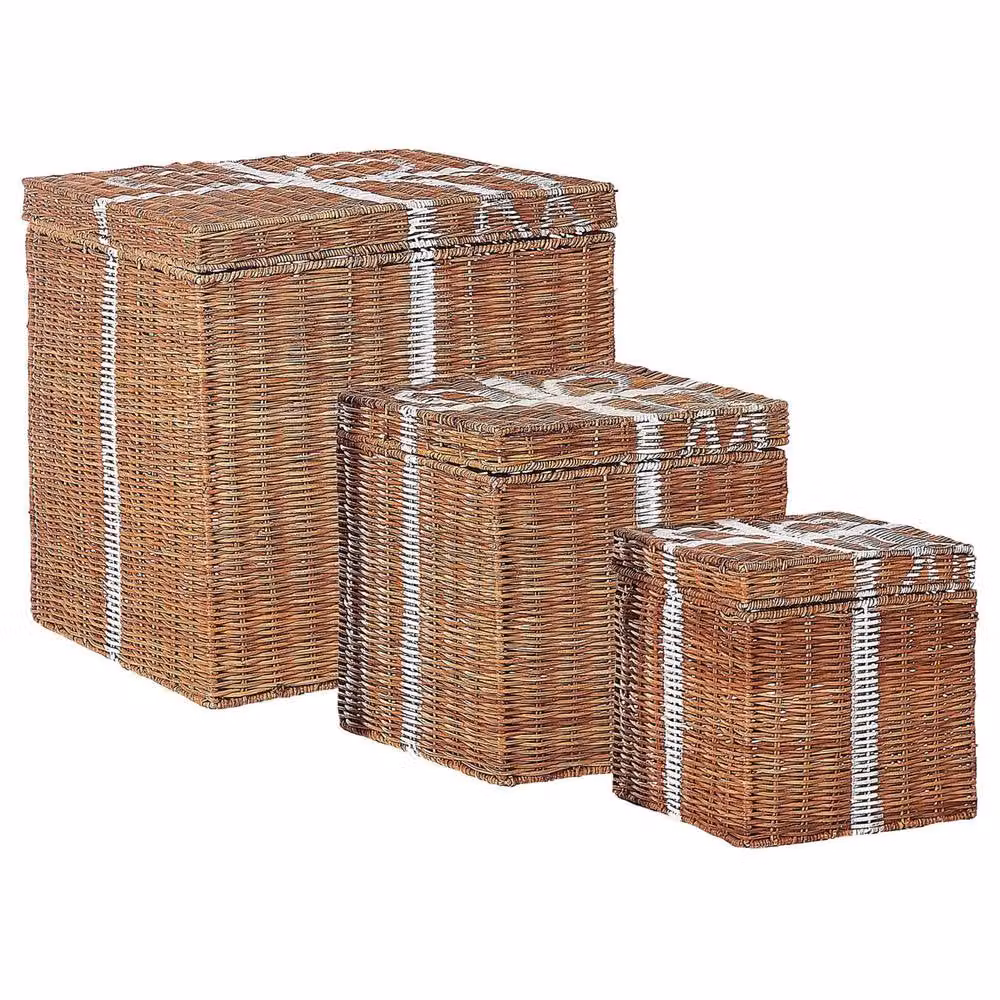 Wyld and Coco Set of 3 Brown Square Rattan Storage Gift Boxes with Open Weave Design – 2