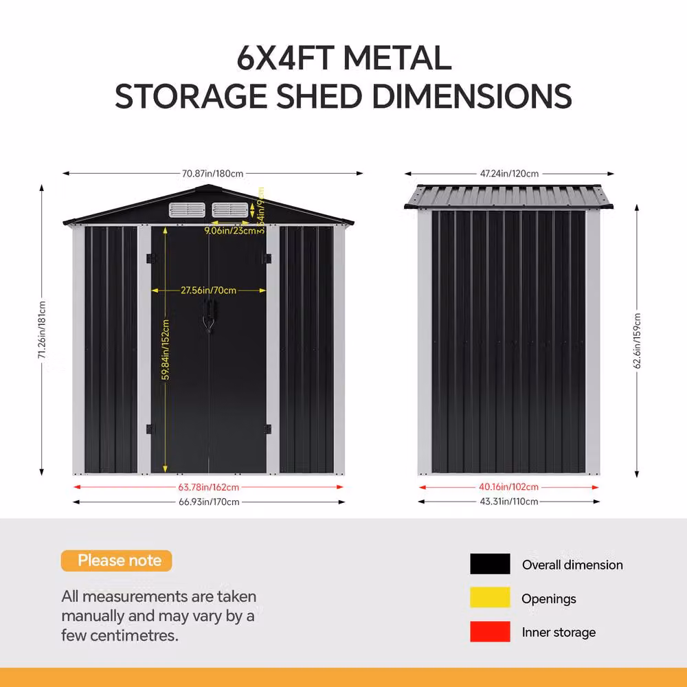 Living and Home Metal Garden Storage Shed with Lockable Door, Black, W: 182.88 cm, D: 121.92 cm, H: 181.0 cm – 10