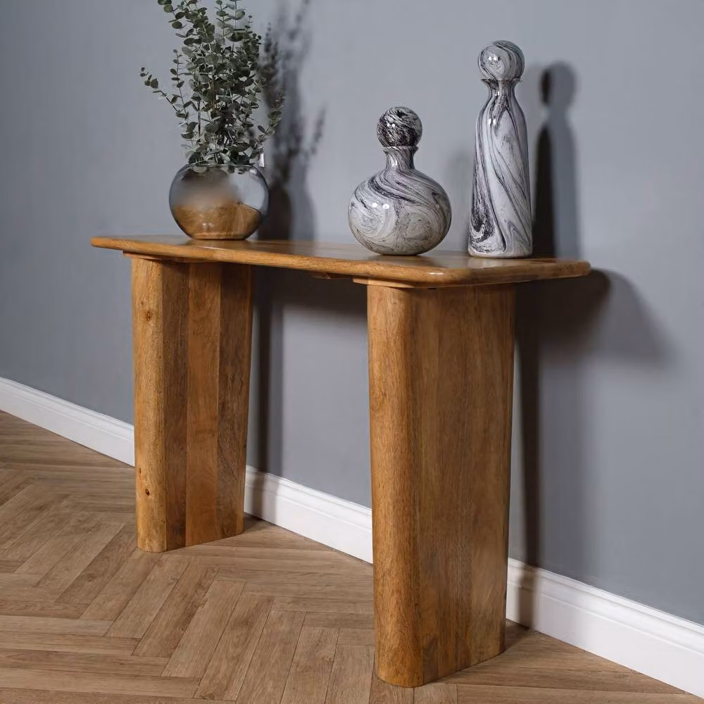 Elm Home And Garden Solid Mango Wood Hall Console Table in Light Oak Finish, W/D/H: 135 x 40 x 76 cm – 2