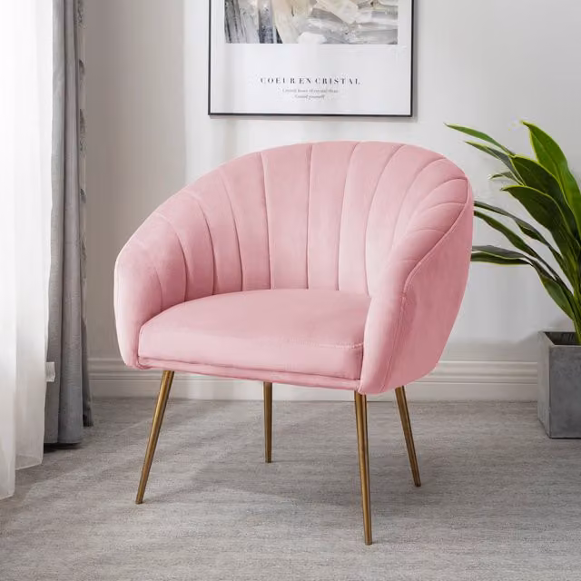 Artemis Home Helena Shell Back Accent Chair in Pink Velvet with Bronze Legs – 1